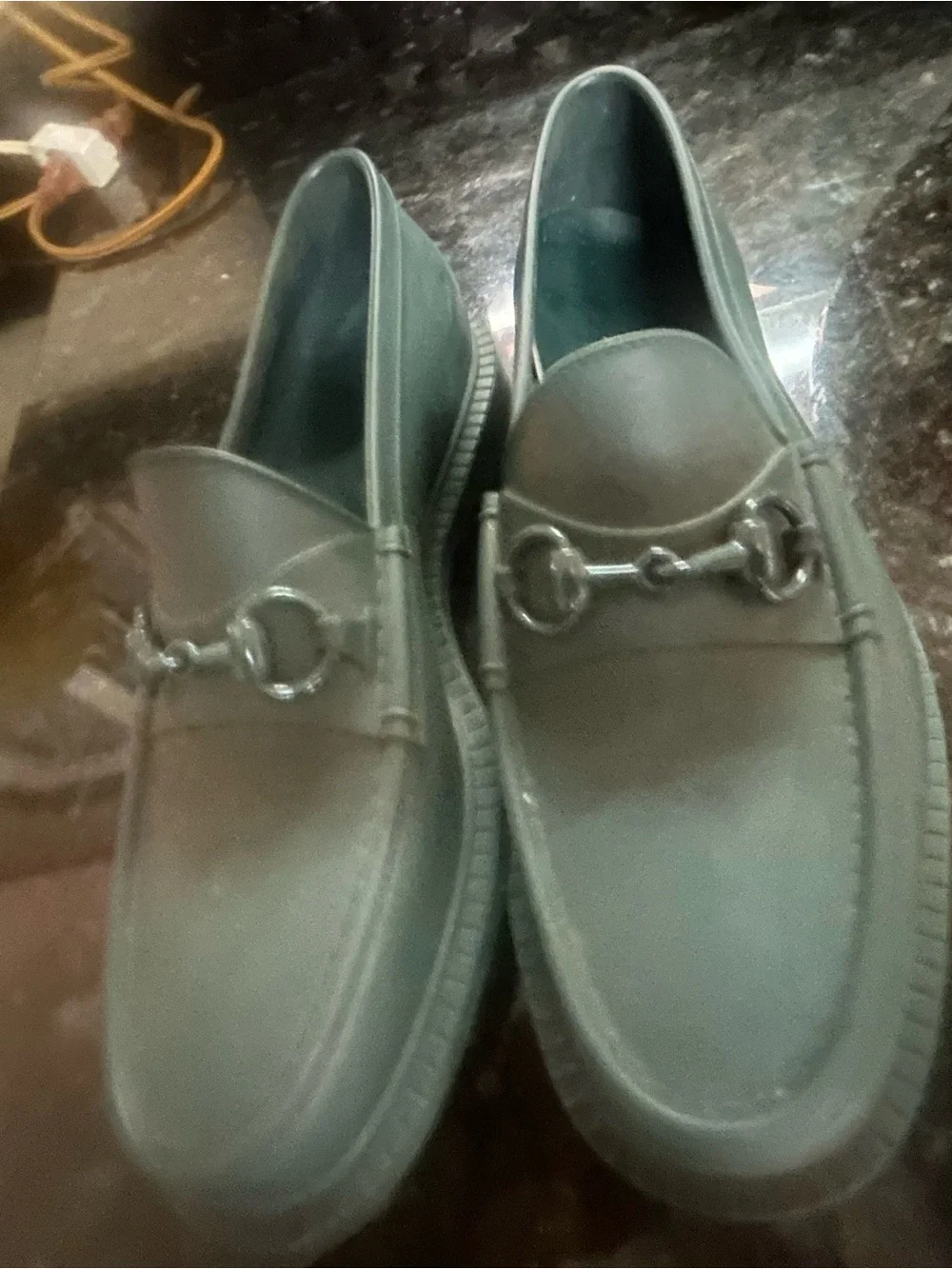 Gucci Green Rubber Horse-Bit Loafers